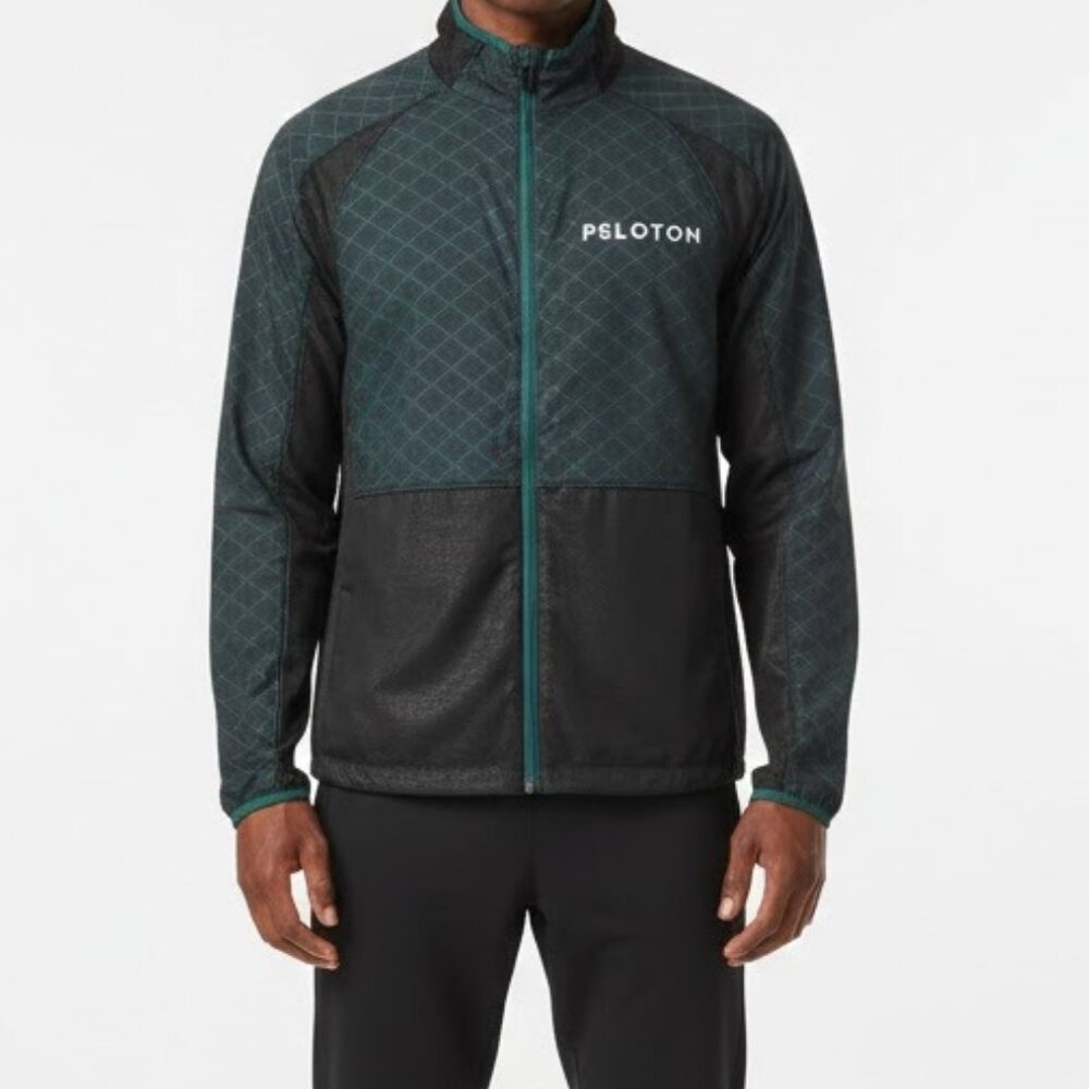 Peloton Men's Black & Teal Diamond Grid Full-Zip Activewear Jacket Small
